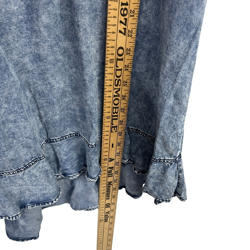 Tencel Acid Wash Tunic Dress M Blue Ruffle Hem Oversized Lagenlook Boho Earthy - Picture 8 of 11
